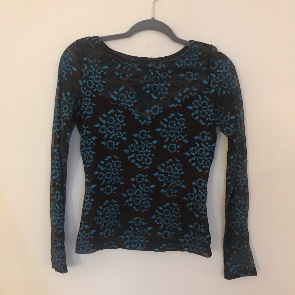 Blue and Brown Lace Top